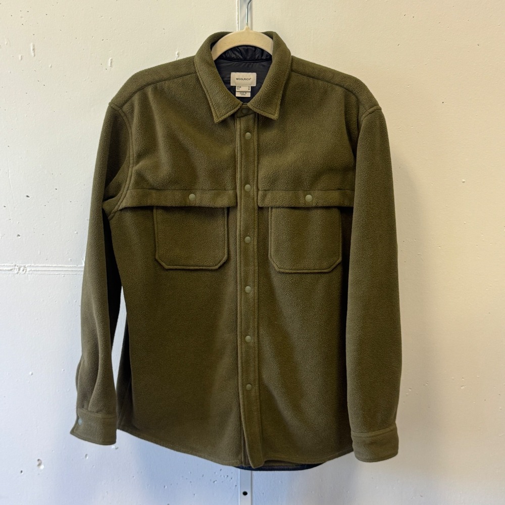Woolrich Men's West Ridge Fleece Shirt Olive Green Snap Front Shirt Jacket Small